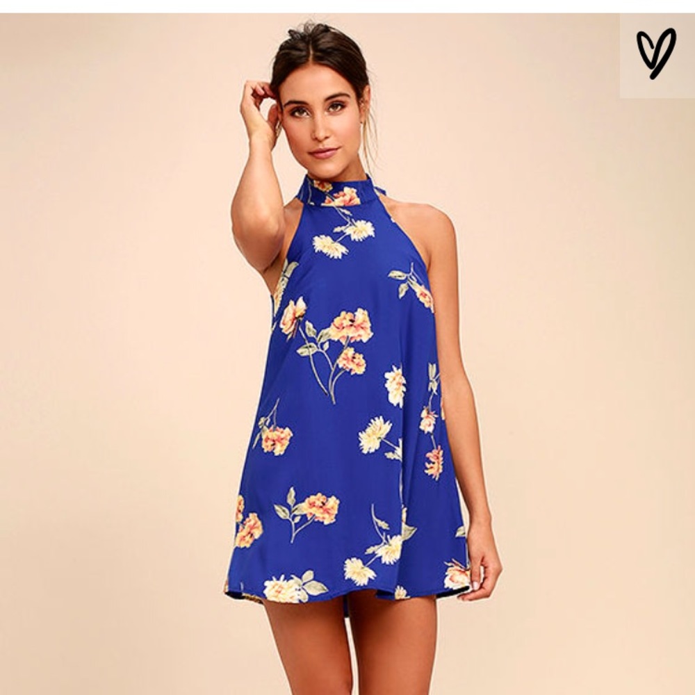 Lulu’s ROYAL BLUE FLORAL PRINT SWING DRESS